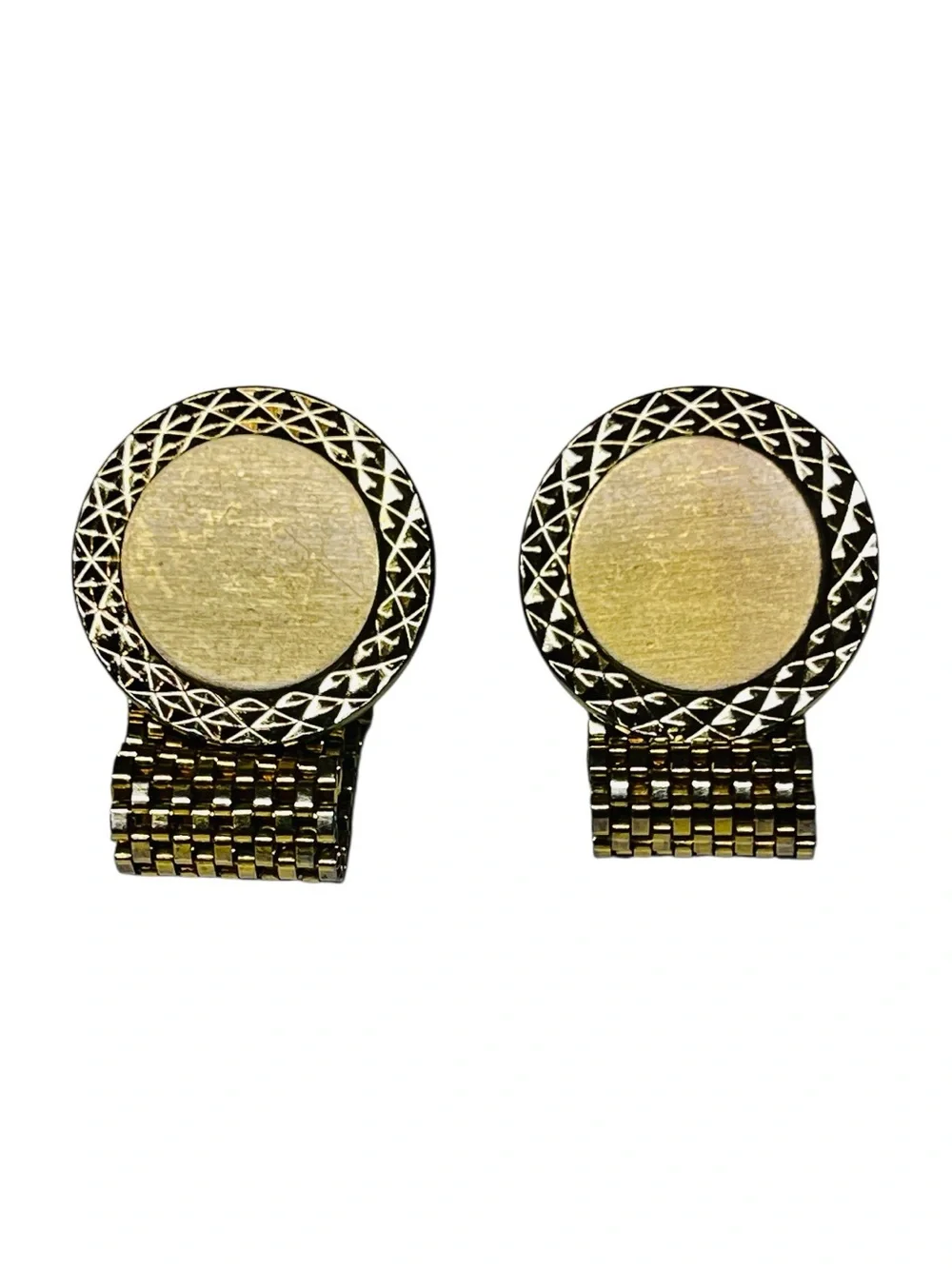 Vintage Hickok Mid Century Modern Wrap Around Gold Tone Mesh Cufflinks Signed